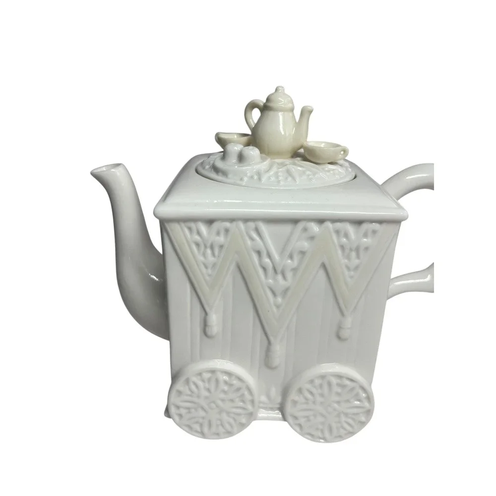 Vtg Lenox Butler's Pantry Tea Cart Teapot Porcelain Cream Miniature‎ Tea Set Lid